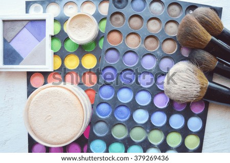 Professional cosmetics, palette with eyeshadow, make-up.Professional make-up tools, closed-up
