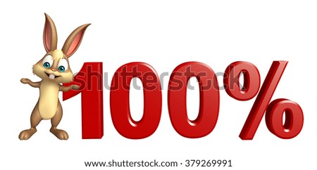 3d rendered illustration of Bunny cartoon character with 100% sign