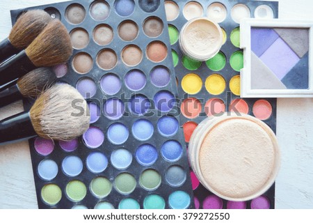 Professional cosmetics, palette with eyeshadow, make-up.Professional make-up tools, closed-up