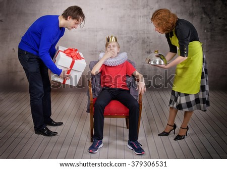 Parents try hard to please their son. Parenting style concept Royalty-Free Stock Photo #379306531