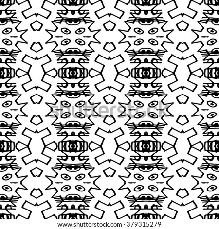Striped hand painted vector seamless pattern with ethnic and tribal motifs, zigzag lines, brushstrokes paint in monochrome colors. Vector seamless pattern hand drawn. Repeating geometric mesh tiles