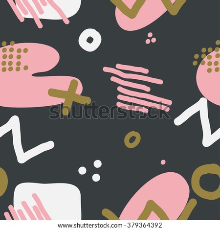 Modern hand draw colorful abstract seamless pattern with geometrical shapes Vector illustration.