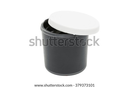 Watercolor paint in buckets isolated on white background. Art palette. Colorful paint. Gouache in the jar.