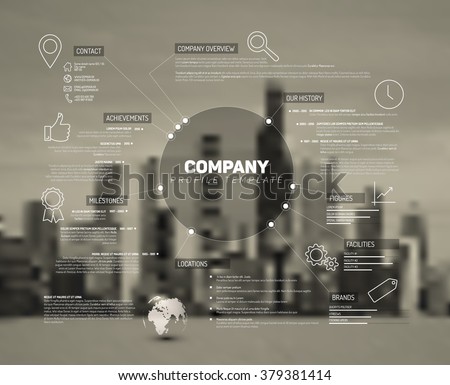 Vector Company infographic overview design template with city photo in the back Royalty-Free Stock Photo #379381414