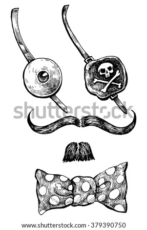 Gentlemanly set of pirate  - hand drawn vector illustration, isolated on white Royalty-Free Stock Photo #379390750