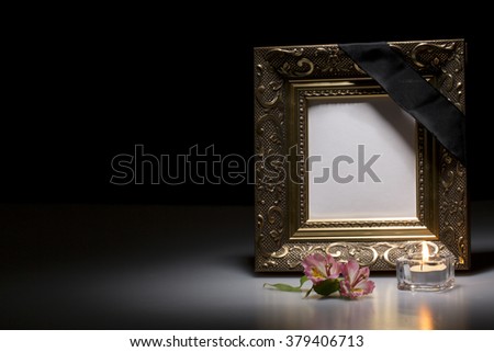 golden mourning frame with flower and candle for sympathy card