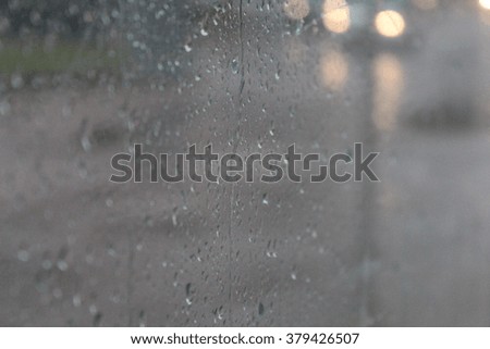 Raindrops on glass outdoor.