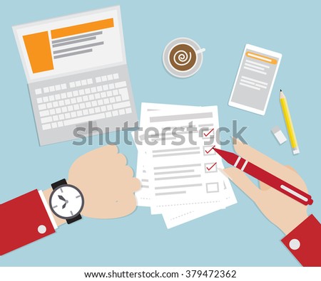 Business Concept, Hand Checking Time Flat Design Vector Illustration
