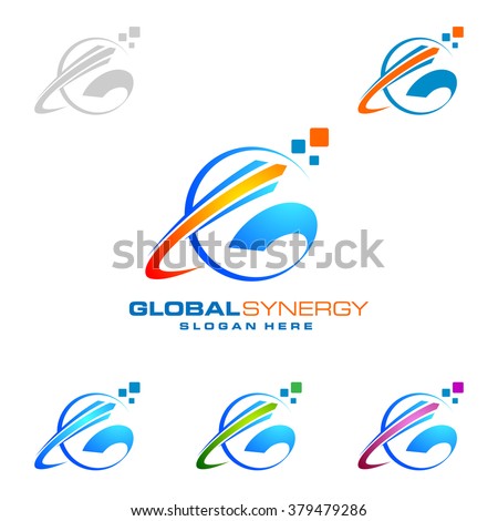 Global logo with ring sphere and digital colorful modern vector logo design Royalty-Free Stock Photo #379479286
