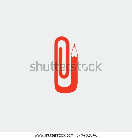 Paper clip and pencil logo design template. Creative sign. 