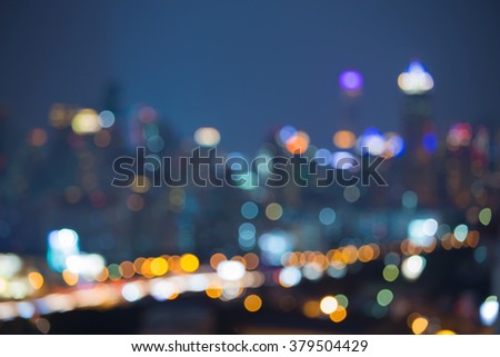 Abstract blurred bokeh lights city downtown background night view