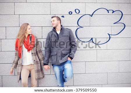 Picture of romantic couple spending time outside