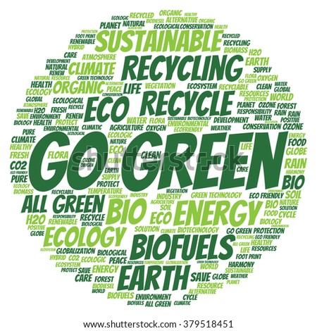 Vector concept or conceptual abstract green ecology and conservation word cloud text on white background, metaphor to environment, recycle, earth, alternative, protection, energy, eco friendly or bio