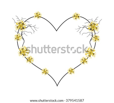 Love Concept, Illustration of Yellow Flowers Forming in Heart Shape Isolated on White Background.