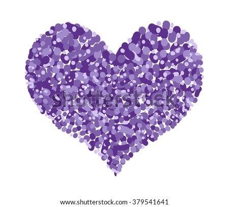 Love Concept, Assorted Purple Circle Forming in A Heart Shape Isolated on White Background
