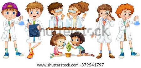 Boys and girls in science gown illustration