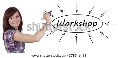Workshop - young businesswoman drawing information concept on whiteboard. 