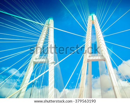 Cable-stayed bridge in St. Petersburg, Russia over the Neva River