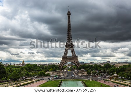 The Eiffel Tower in Paris, France. Panoramic view.