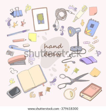 vector illustration of office objects with hand draw style