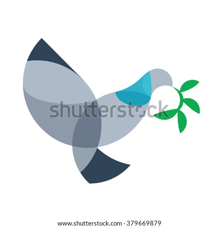 Dove vector outline sign, pigeon silhouette abstract geometric image  pigeon with bay leaf plant