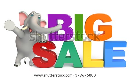 3d rendered illustration of Elephant cartoon character with big sign 