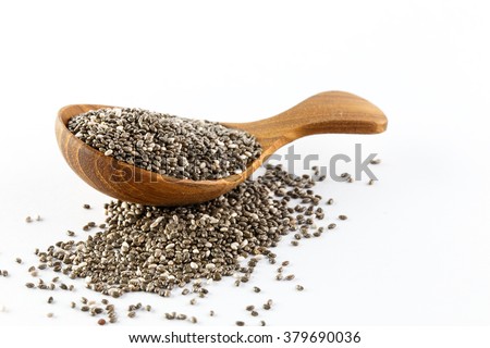 chia seeds in wooden spoon , Isolated on white background   Royalty-Free Stock Photo #379690036