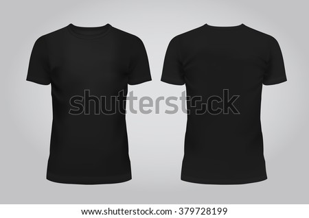 Vector illustration of design template black men T-shirt, front and back isolated on a light background. Contains gradient mesh elements.