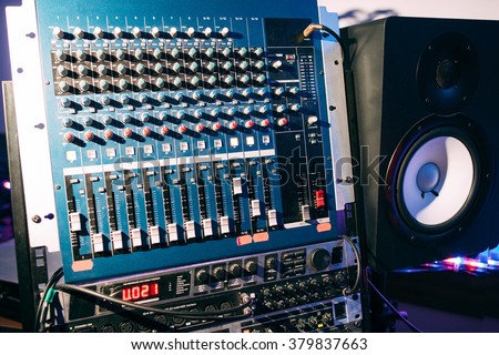 Sound producer audio controller. Dj studio system