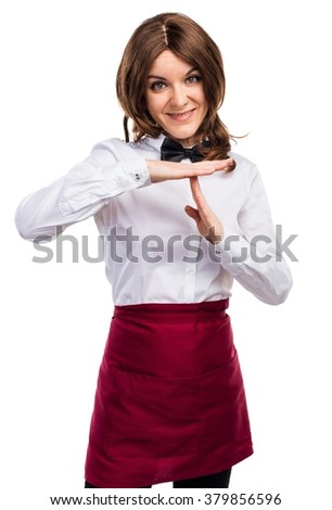 Waitress making time out gesture
