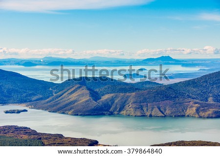 View of Lake Taupo and Lake Rotoaira during the Tongariro Alpine Crossing in New Zealand Royalty-Free Stock Photo #379864840