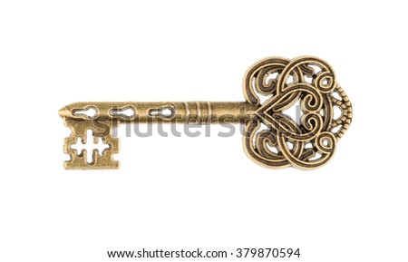 Old key isolated on white background. without shadow Royalty-Free Stock Photo #379870594
