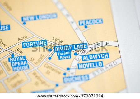 Drury Lane Theatre. London, UK map. Royalty-Free Stock Photo #379871914