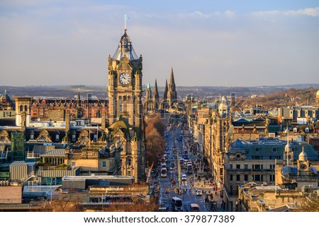 Old town Edinburgh and Edinburgh castle in Scotland UK Royalty-Free Stock Photo #379877389
