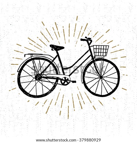 Hand drawn vintage icon with bicycle vector illustration.