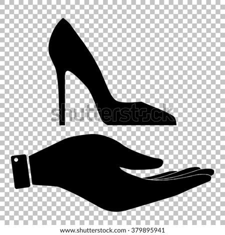 Woman shoe sign. Save or protect symbol by hand