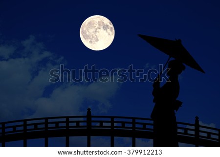 full moon and kimono lady