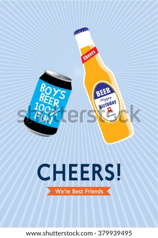 beer can and beer bottle cheers vector illustration
