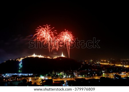 Annual Fair Fireworks over the city (Khoa Wang), Phetchaburi, Thailand