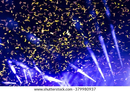 Background image of stage of concert in color lights with ribbon