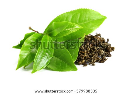 Green tea leaf isolated on white background Royalty-Free Stock Photo #379988305