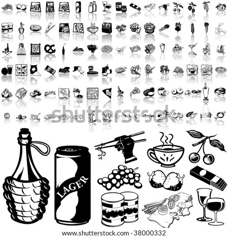 Food set of black sketch. Part 7-0. Isolated groups and layers.