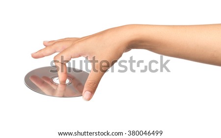 hand holding CD DVD isolated on white background