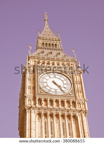 Big Ben Houses of Parliament Westminster Palace London gothic architecture - over blue sky background vintage