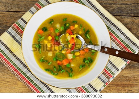 Pumpkin-Carrot Soup with Mexican Vegetable Mix Studio Photo
