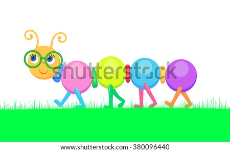Vector illustration of color cheerful caterpillar going for a walk