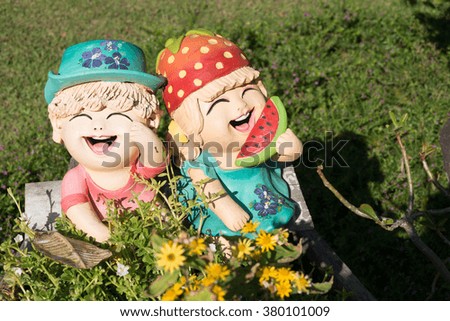 close up,Happy dolls in the garden