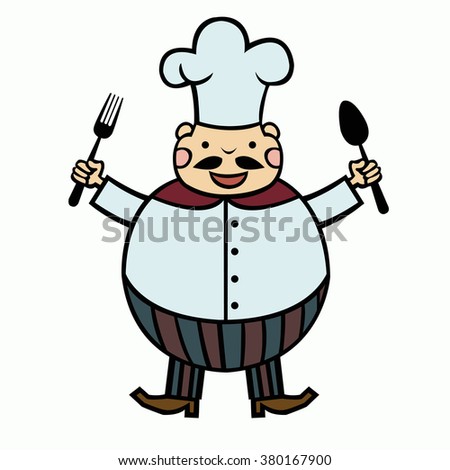 funny cartoon cook with spoon and fork