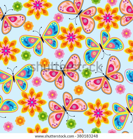 Seamless pattern with butterfly & flower
