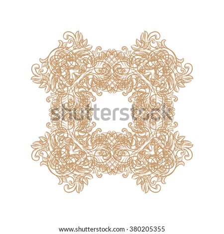 Vector lace pattern in Eastern style on scroll work background. Ornate element for design. Place for text. Ornamental pattern for wedding invitations, greeting cards. Traditional outline decor.